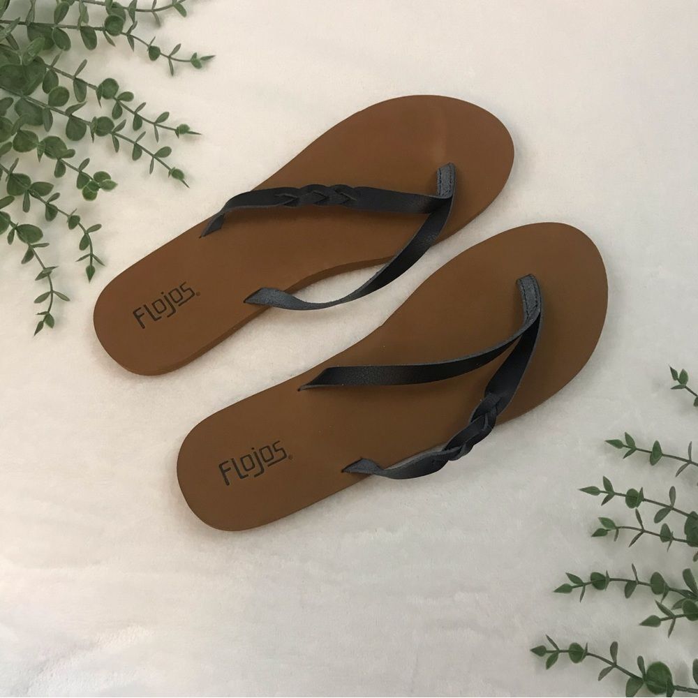 Flojos Tan Brown Black Flip Flop Thong Slippers Women's Sandal Shoes